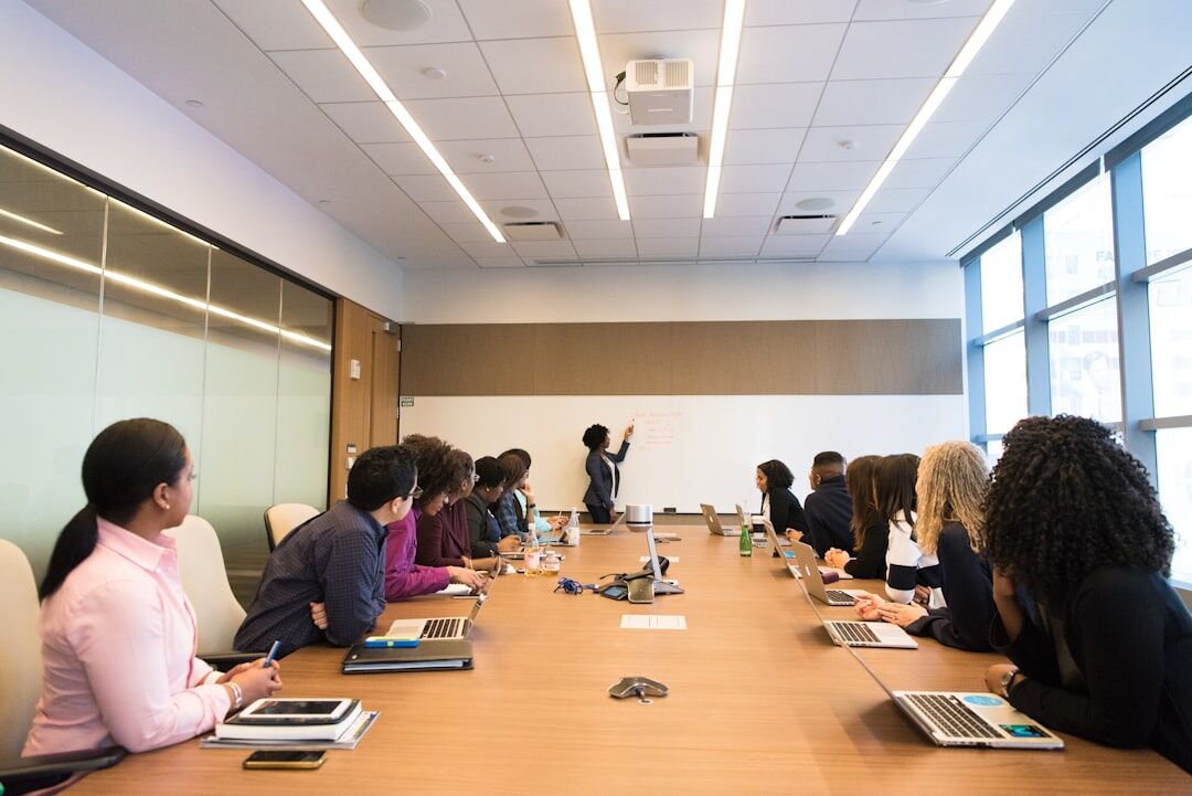Diverse professionals discussing in a conference room