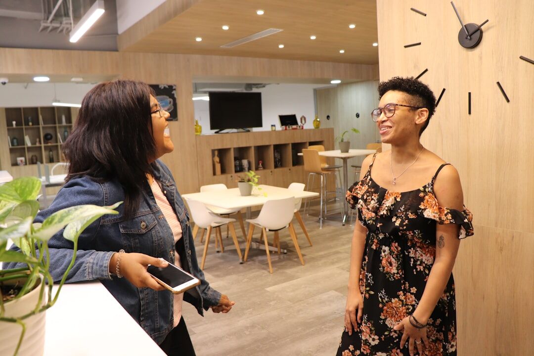 Professionals collaborating in a modern coworking space